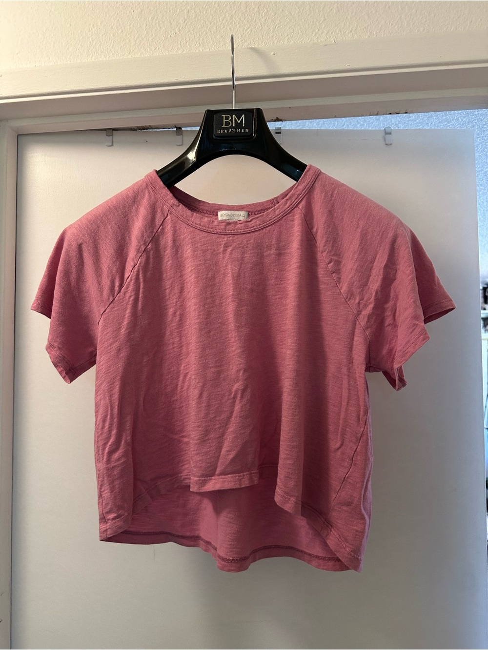 Beyond Yoga Pink Cropped Cotton Tee